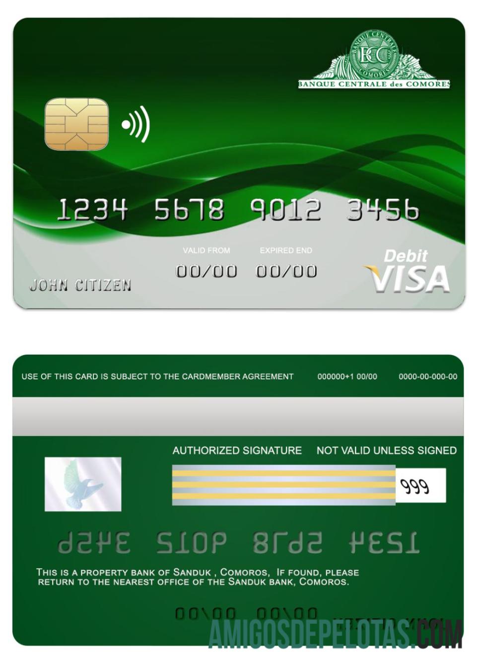 Cartão Visa Comores Sanduk Bank modelo